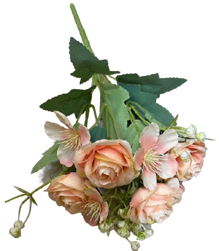 YS252 ( Premium Peach Rose & Blossom Artificial Flower Bunch for Home & Wedding Decoration ) 1200PCS Ctn - Image 2