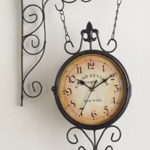 YS951 ( Vintage Grand Central Double-Sided Hanging Wall Clock with Ornate Metal Bracket ) 10PCS CTN