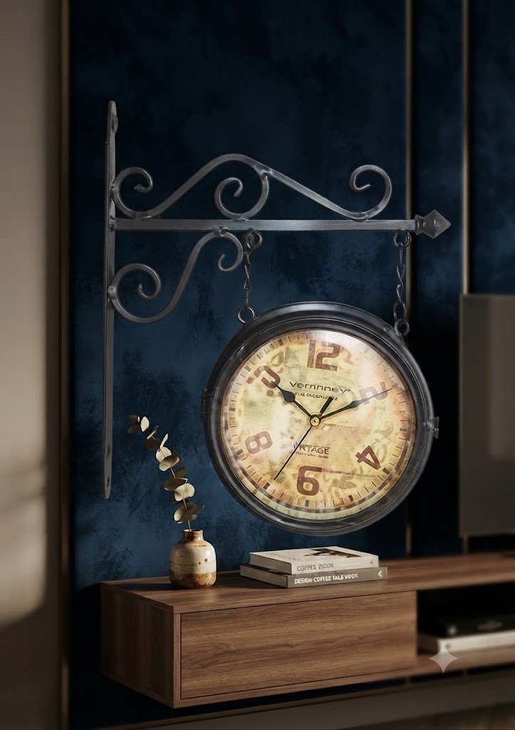 YS952 ( Vintage Double-Sided Hanging Wall Clock with Ornate Iron Bracket ) 10PCS CTN