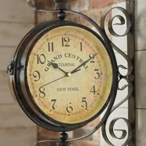 YS954  ( Grand Central Vintage Double-Sided Metal Wall Clock with Decorative Scroll Bracket ) 10PCS CTN