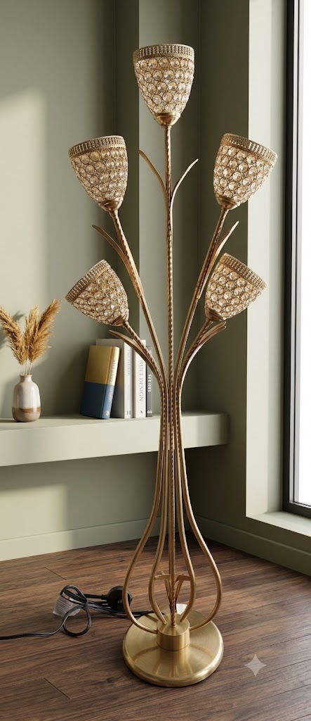 YS973 ( Royal Crystal Blossom 5-Light Gold Floor Lamp ) 5PCS CTN