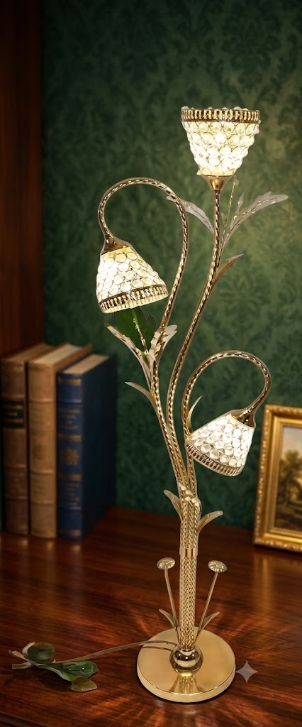 YS979 ( Royal Crystal Tulip 3-Light Gold Floor Lamp with Decorative Rose Accent ) 5PCS CTN