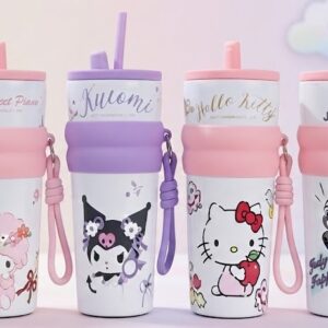 AR3426 ( Cute Cartoon Kids Insulated Straw Water Bottle with Silicone Grip & Carry Strap (500ml) ) PcsCtn50