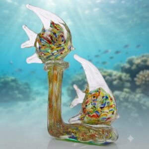 pj5202 ( Handcrafted Multicolor Art Glass Tropical Fish Sculpture )