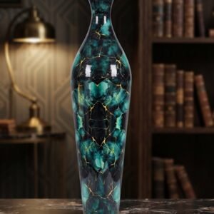 0011  ( Luxury Teal & Black Marble Finish Tall Decorative Floor Vase  )