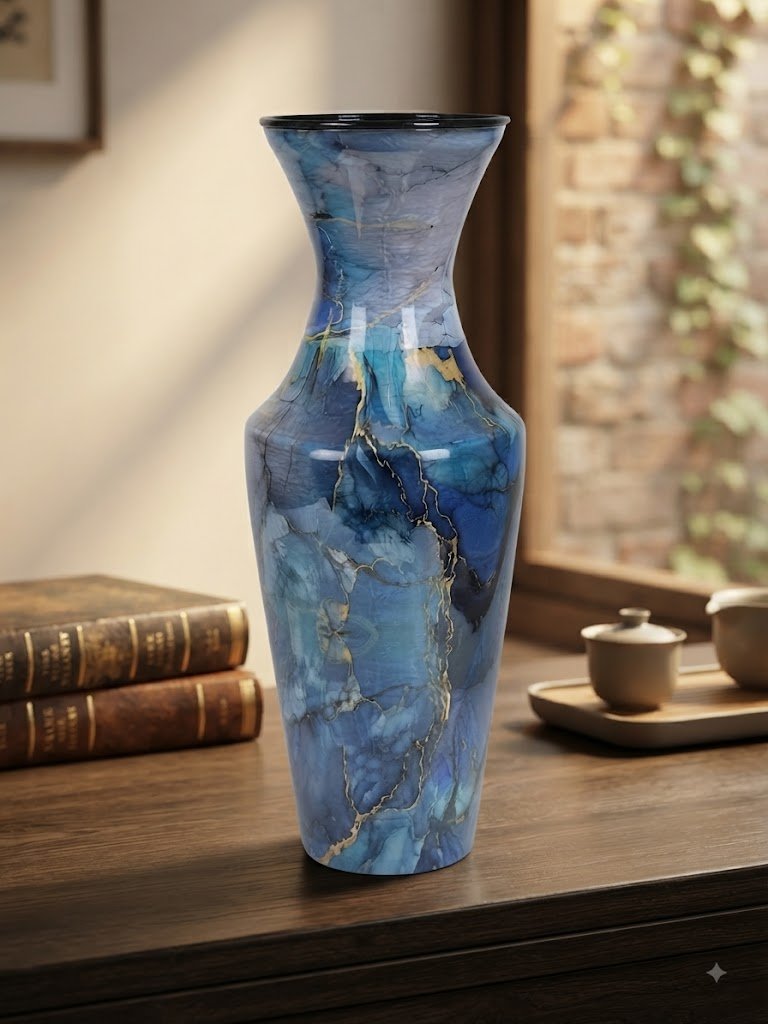 003 ( Elegant Blue Marble Finish Decorative Floor Vase )