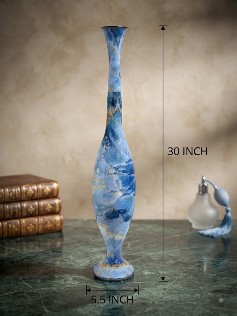 0040 ( Elegant Blue Marble Finish Tall Decorative Floor Vase )