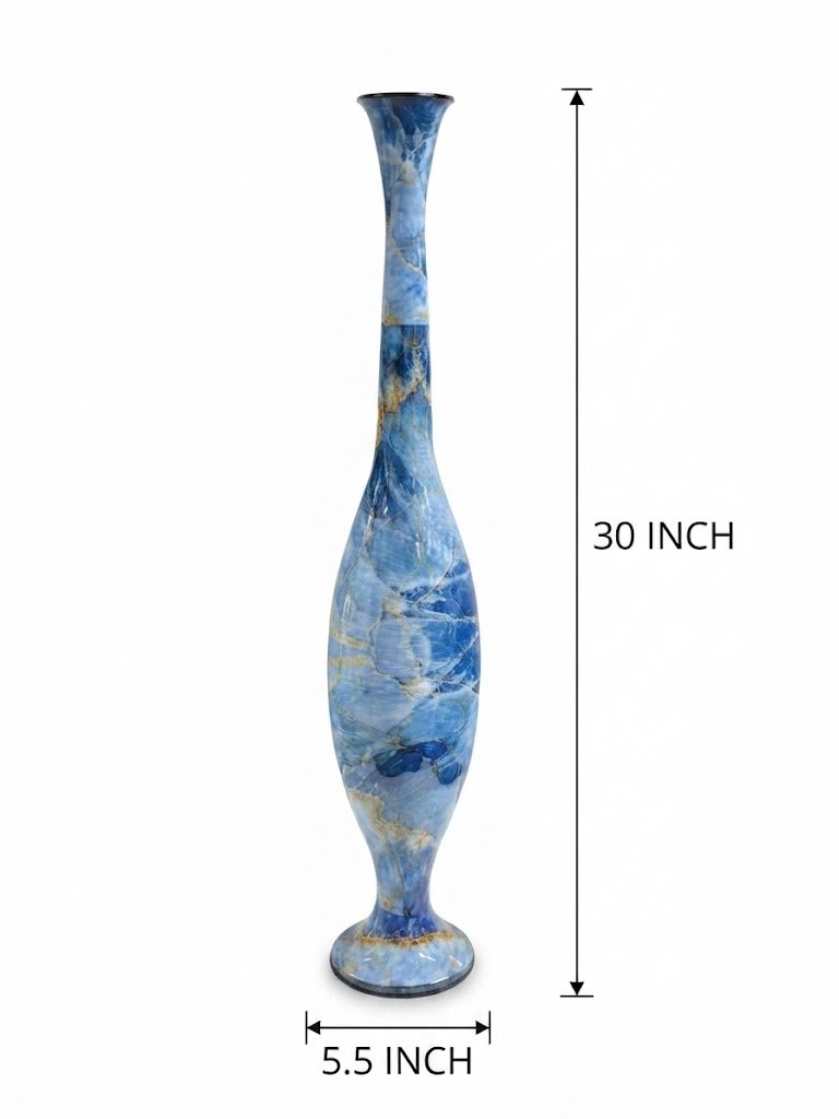 0040 ( Elegant Blue Marble Finish Tall Decorative Floor Vase ) - Image 2
