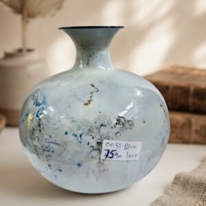 0051 ( Elegant Blue & White Marble Finish Round Decorative Vase )