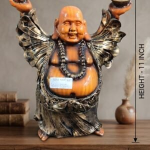 1 BUDHA WOOD ( Elegant Laughing Buddha Winged Wooden Finish Decorative Showpiece )