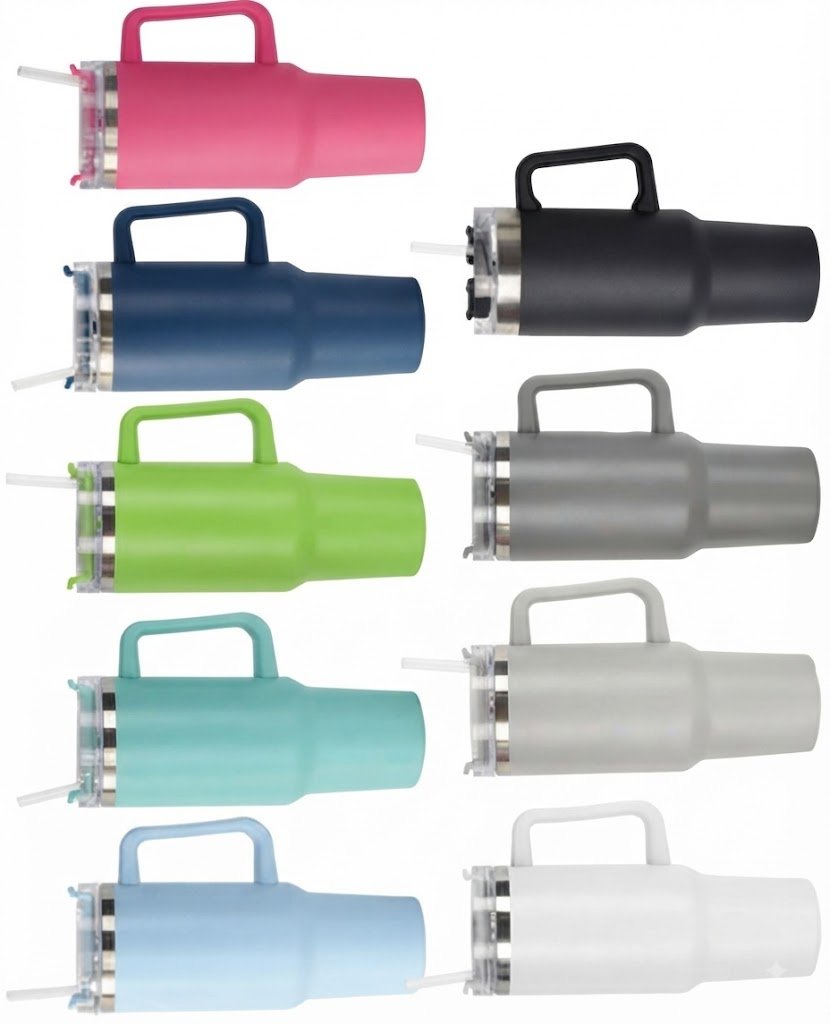 Premium Stainless Steel Tumbler with Handle & Straw - Image 2