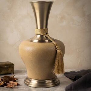 Elegant Antique Brass & Textured Ceramic Decorative Vase