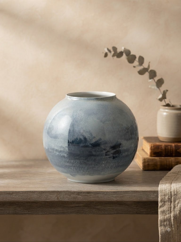 10552 ( Elegant Blue & Grey Landscape Ceramic Decorative Vase )