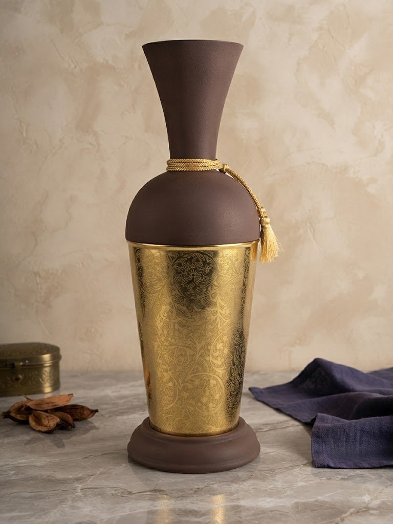 10617 ( Regal Brown & Antique Gold Decorative Vase with Tassel )