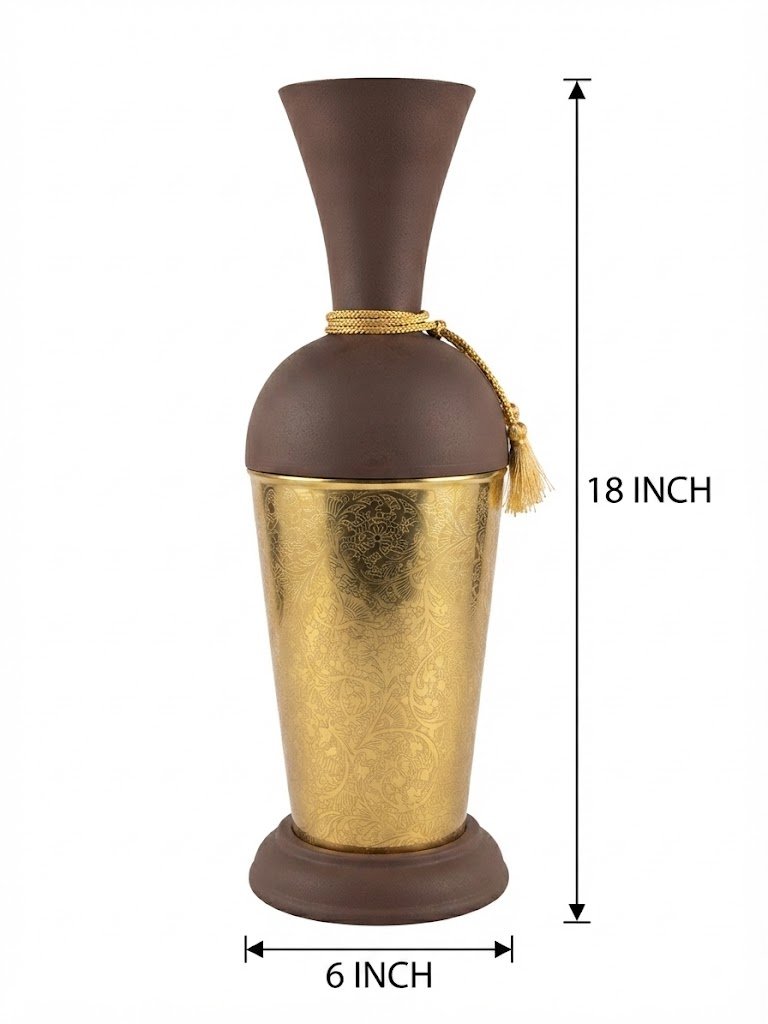 10617 ( Regal Brown & Antique Gold Decorative Vase with Tassel ) - Image 2