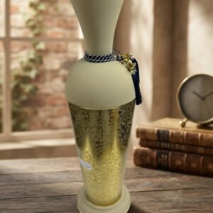 10617 ( Elegant Gold & Cream Decorative Vase with Royal Tassel Detailing )