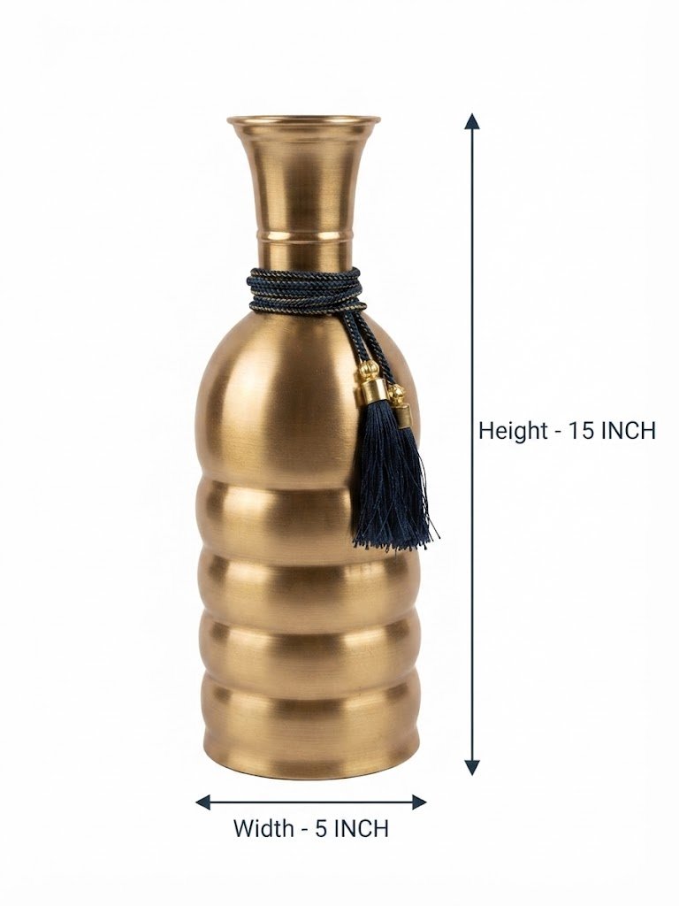 1065 ( Luxury Antique Brass Decorative Vase with Navy Tassel ) - Image 2