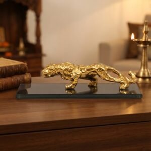 113 TIGER ( Royal Golden Leopard Showpiece with Glass Base )