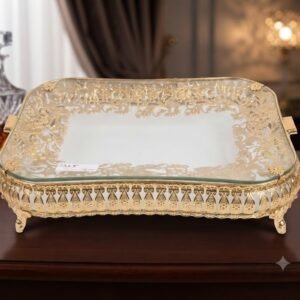1355 ( Luxury Gold Ornate Glass Decorative Tray )