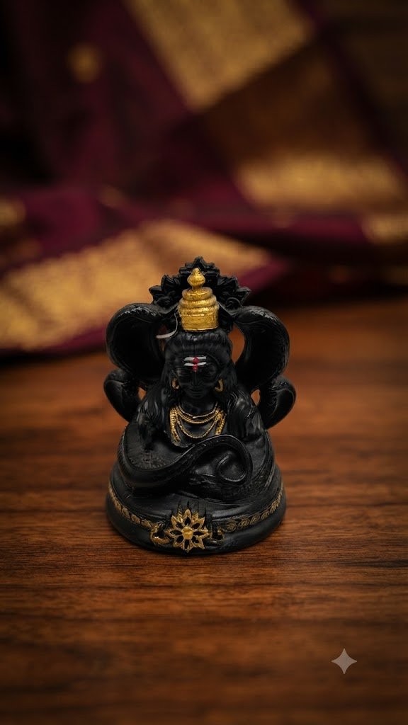 137-D ( Black Lord Shiva Meditation Idol with Golden Crown and Decorative Base )