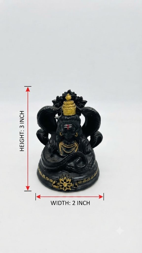 137-D ( Black Lord Shiva Meditation Idol with Golden Crown and Decorative Base ) - Image 2