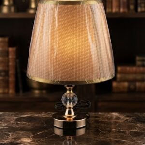 1618  ( Elegant Crystal Accent Table Lamp with Patterned Fabric Shade )