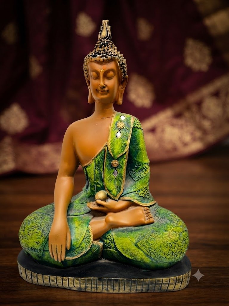 2001 ( Meditating Buddha Green Robe Decorative Showpiece )