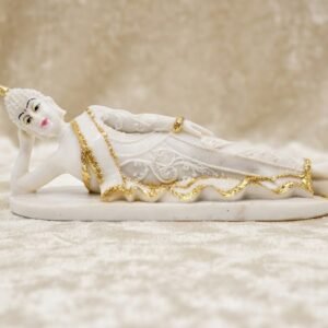 2025 ( Elegant White Reclining Buddha with Golden Detailing Showpiece )
