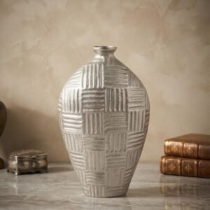 2127  ( Elegant Textured Silver Ceramic Decorative  )