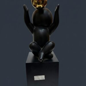 2188  (  Modern Black Abstract Sculpture with Golden Sphere )