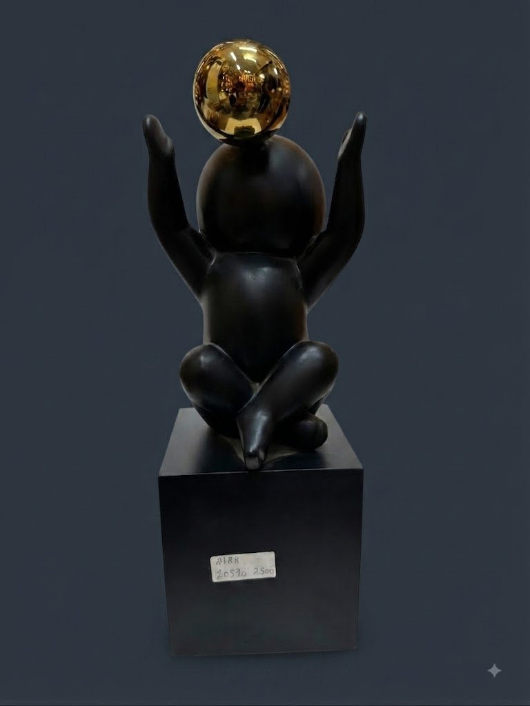 2188 ( Modern Black Abstract Sculpture with Golden Sphere )