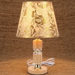 2309 ( Elegant Floral Fabric Shade Table Lamp with Wooden & Crystal Base )