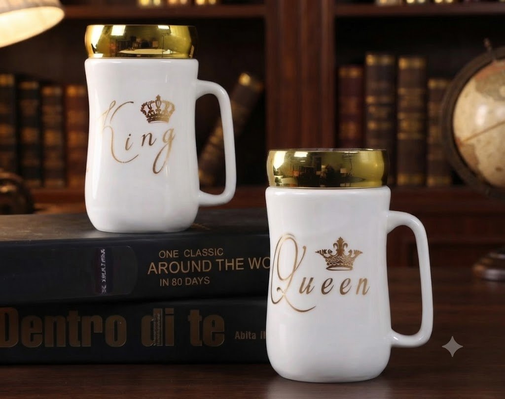 2383 ( Royal King & Queen Ceramic Coffee Mugs with Golden Crown Design ) ( 60 PCS/CTN)