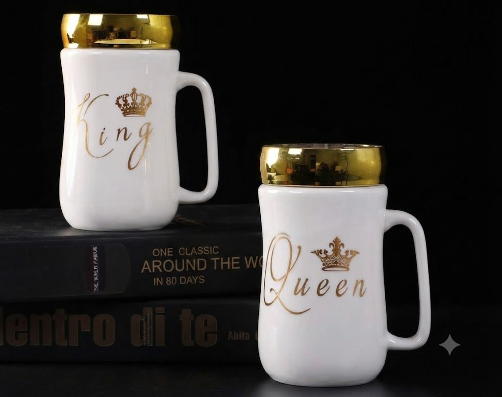 2383 ( Royal King & Queen Ceramic Coffee Mugs with Golden Crown Design ) ( 60 PCS/CTN) - Image 2
