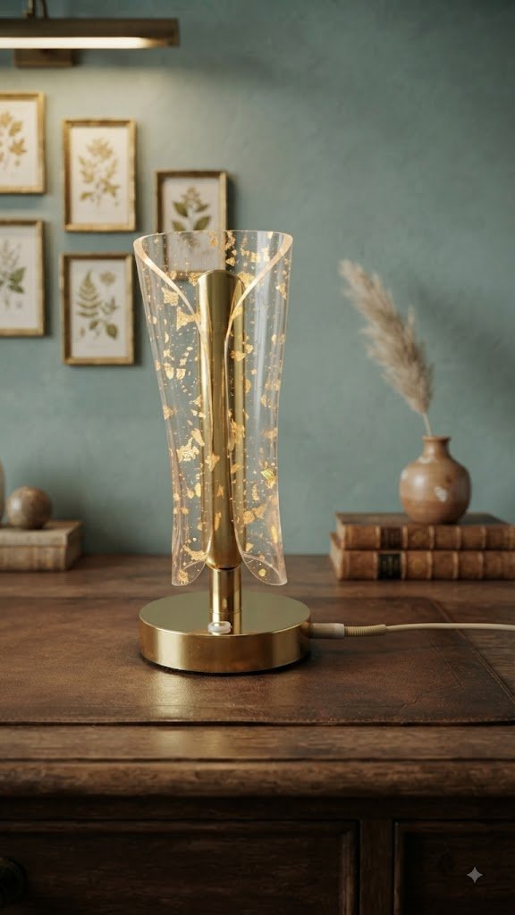 2578 ( Luxury Gold Accent Glass Table Lamp )