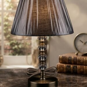 2944  ( Elegant Crystal Beaded Table Lamp with Black Pleated Shade )