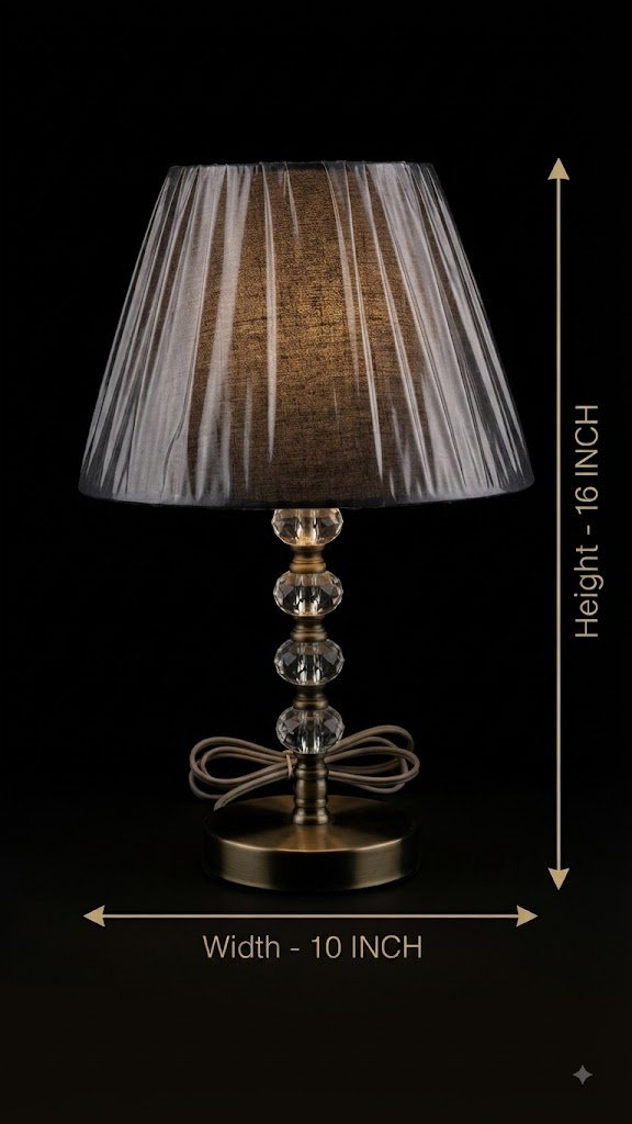 2944 ( Elegant Crystal Beaded Table Lamp with Black Pleated Shade ) - Image 2