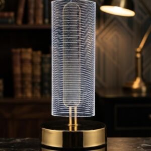 3289 ( Modern Gold Cylinder Table Lamp with Artistic Spiral Shade )