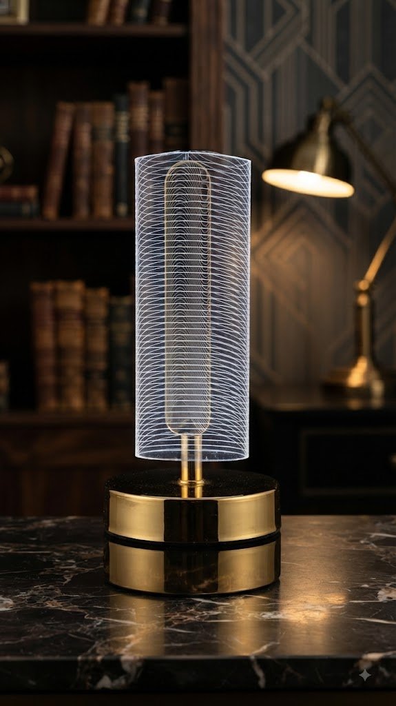 3289 ( Modern Gold Cylinder Table Lamp with Artistic Spiral Shade )