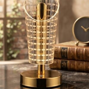 3358 ( Luxury Gold Grid Pattern Cylinder Table Lamp )