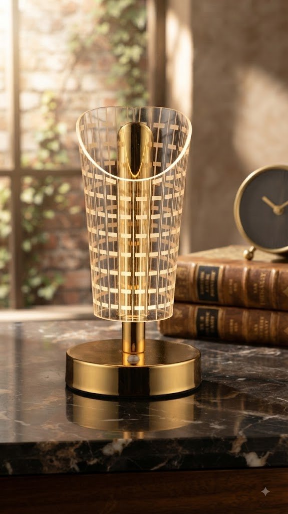 3358 ( Luxury Gold Grid Pattern Cylinder Table Lamp )