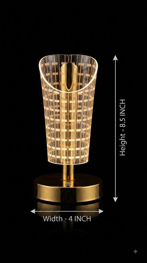 3358 ( Luxury Gold Grid Pattern Cylinder Table Lamp ) - Image 2