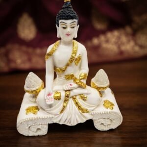 4024 ( Elegant White & Golden Buddha Meditation Decorative Showpiece )
