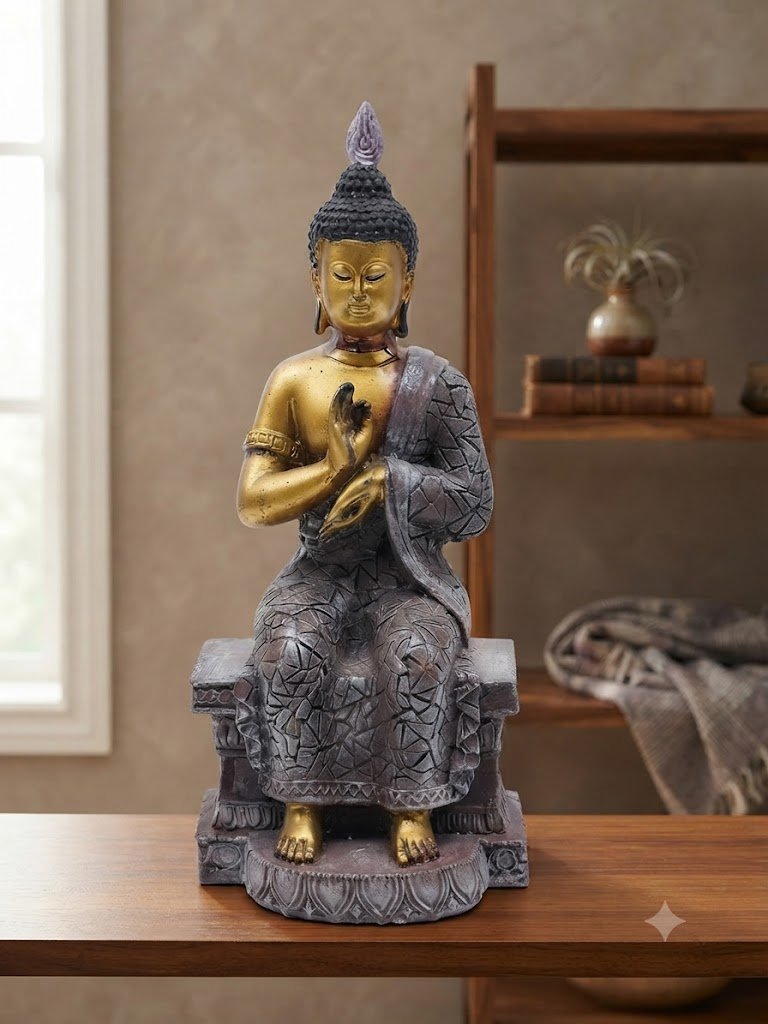4546 ( Royal Antique Golden & Black Buddha Meditation Showpiece )