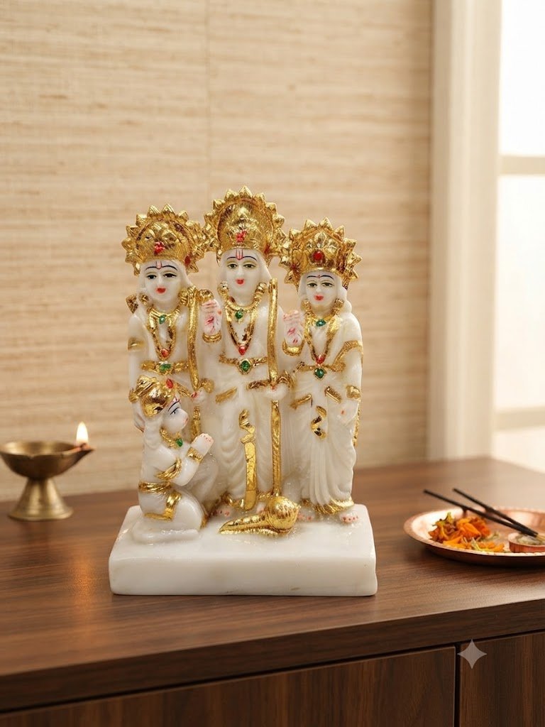 5001 RD ( Royal Ram Darbar White & Golden Decorative Idol )