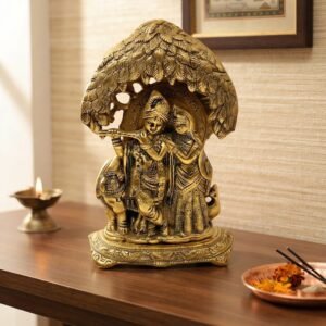5001 ( Antique Golden Radha Krishna Under Tree Decorative Showpiece )