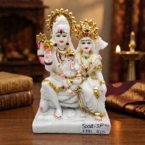 5002 ( White Marble Lord Shiva, Goddess Parvati & Lord Ganesha Family Idol )