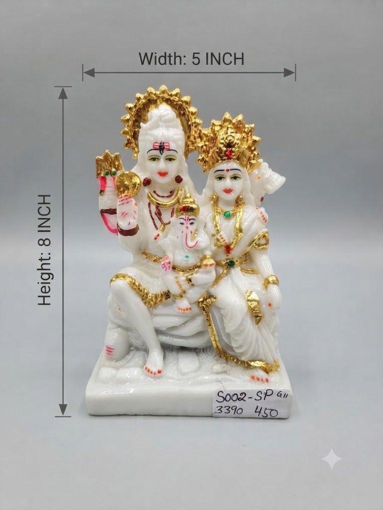 5002 ( White Marble Lord Shiva, Goddess Parvati & Lord Ganesha Family Idol ) - Image 2