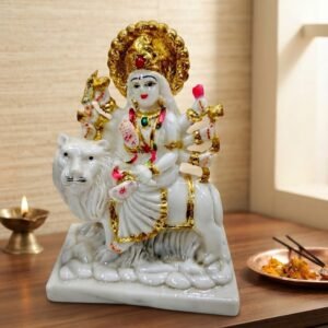 5003 ( White Marble Goddess Durga Idol with Lion )