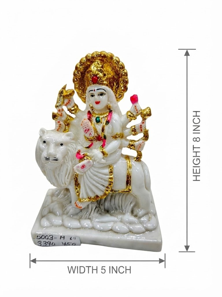5003 ( White Marble Goddess Durga Idol with Lion ) - Image 2